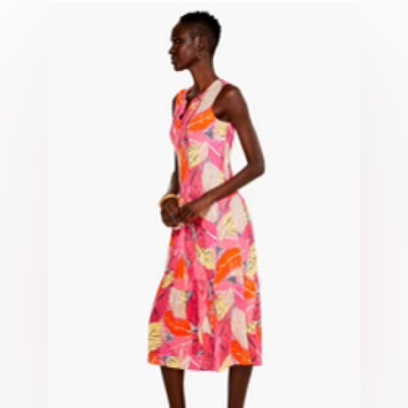 NIC + ZOE Feather Leaves Sleeveless Linen Blend MIDI Dress (Large) - Picture 4 of 9